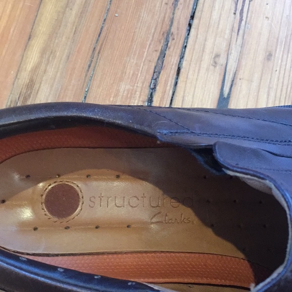 Men’s brown leather Clarks slip on shoes size 8.5W - Picture 4 of 5